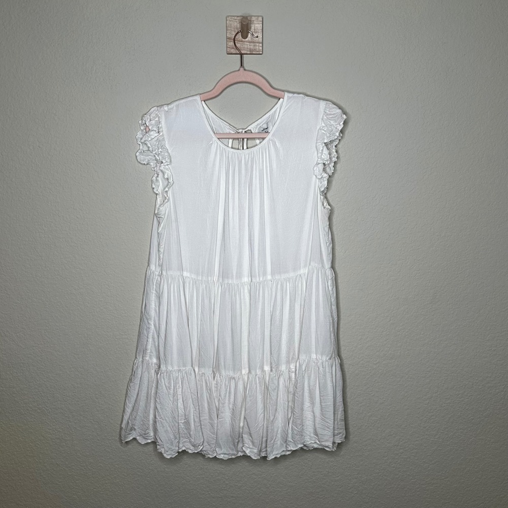 Wilfred Aritzia White Ruffle Tiered Babydoll Mini Dress Modal‎ M Boho